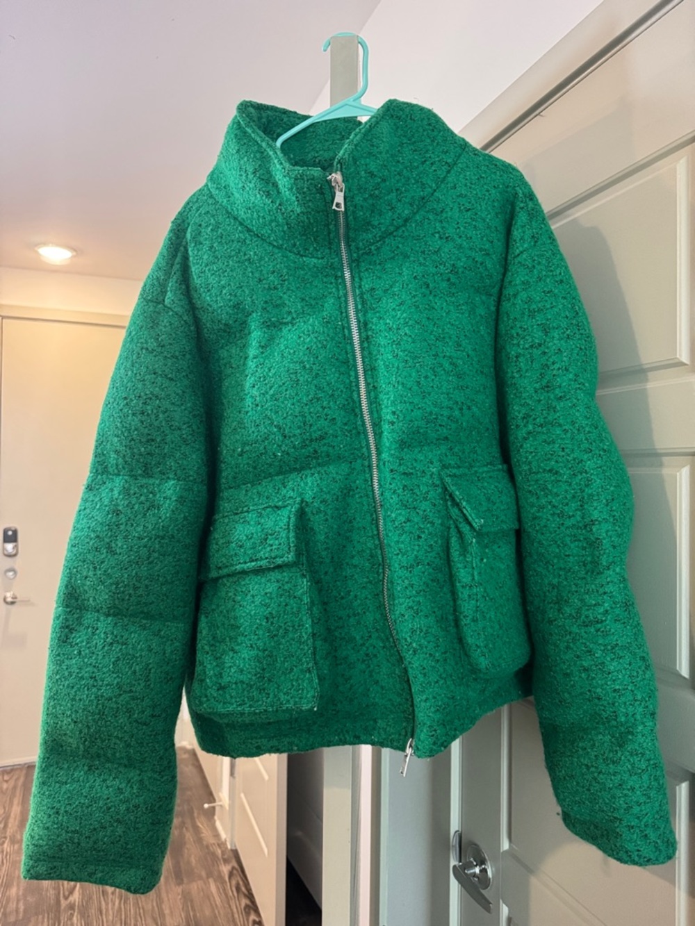 Green Puffer Wool-Blend Jacket